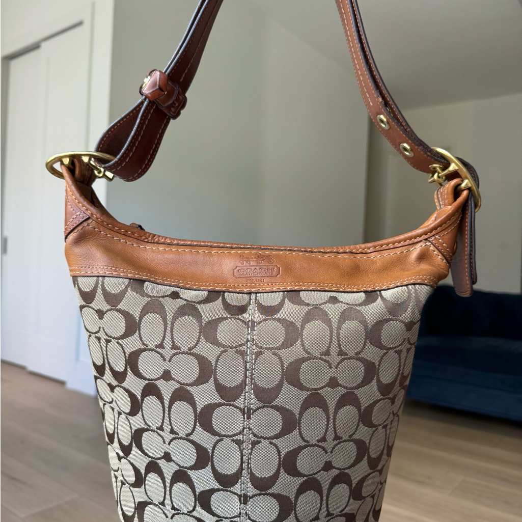 Coach Vintage Beige/Brown Crossbody Shoulder Bag Canvas Leather 11437 Duffle Sac